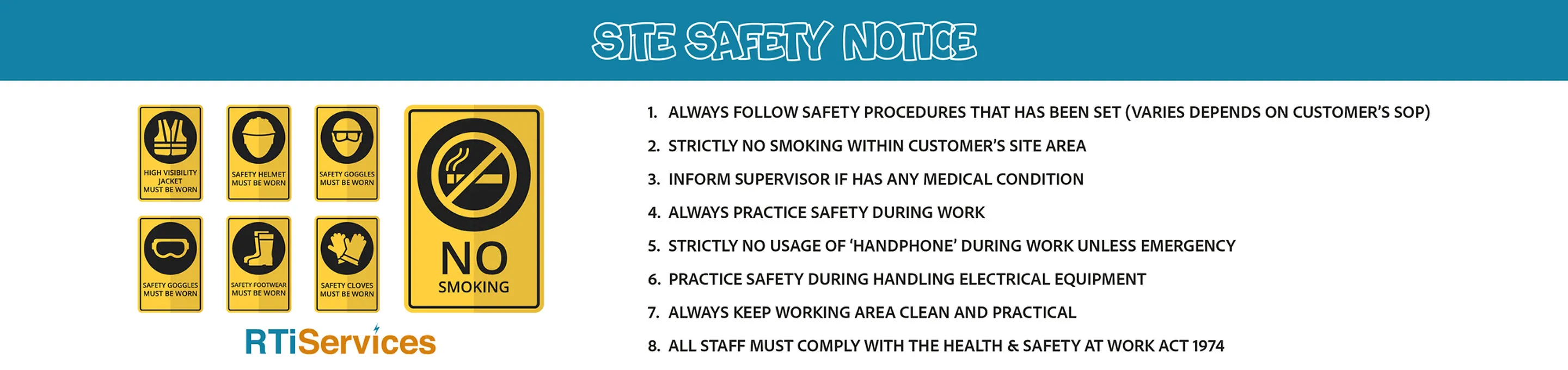 RTi Services site safety notice with work safety rules