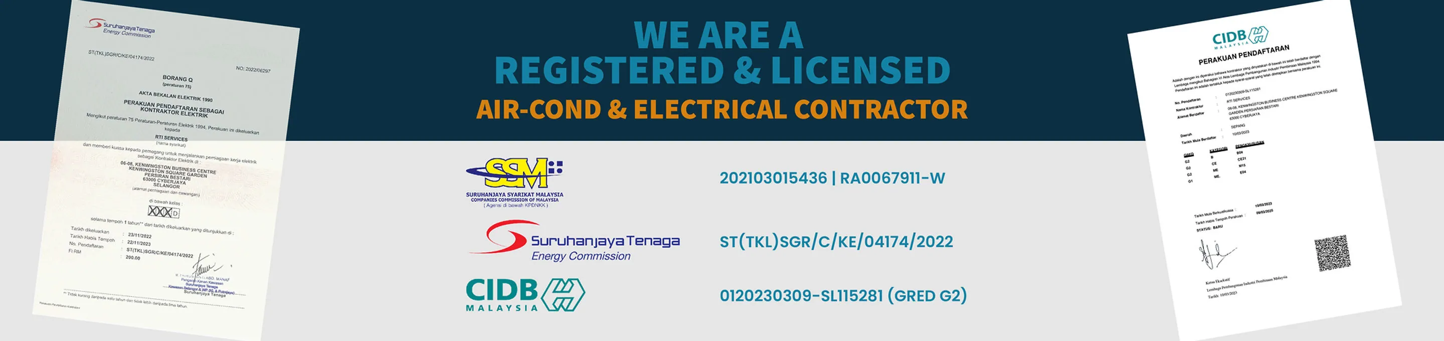 RTi Services registered and licensed air-conditioning and electrical contractor certificates